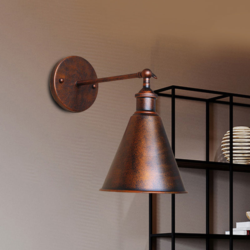 Avtoit | Black/Rust 1 Head Wall Lamp Farmhouse Style Wrought Iron Conical Adjustable Wall Light Fixture for Outdoor