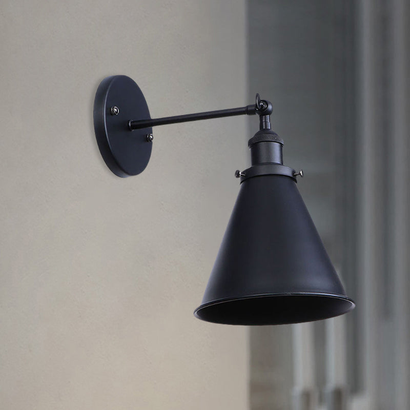 Avtoit | Black/Rust 1 Head Wall Lamp Farmhouse Style Wrought Iron Conical Adjustable Wall Light Fixture for Outdoor