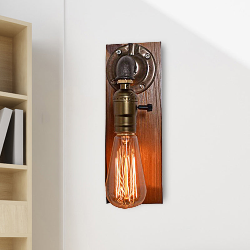 Avtoit | Open Bulb Living Room Wall Lamp Vintage Metal 1 Light Aged Brass Wall Light Lighting with Rectangular Backplate