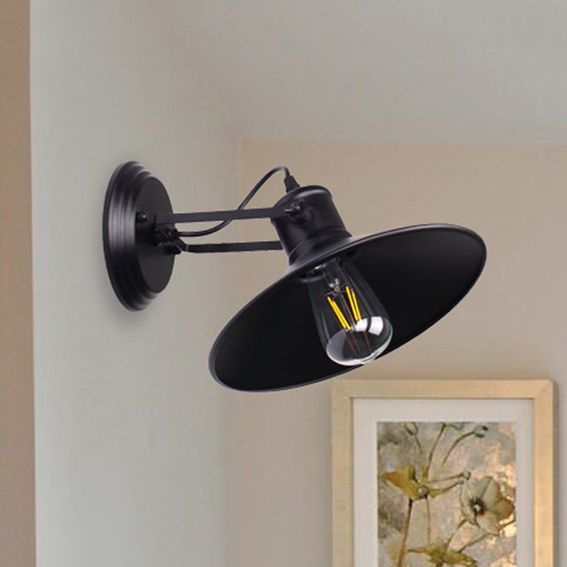 Avtoit | Metallic Saucer Wall Light Antique Style 1-Bulb Hallway Wall Light Lamp in Black/Rust