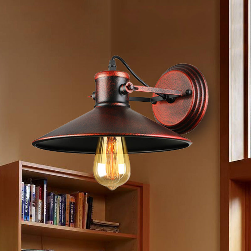 Avtoit | Metallic Saucer Wall Light Antique Style 1-Bulb Hallway Wall Light Lamp in Black/Rust