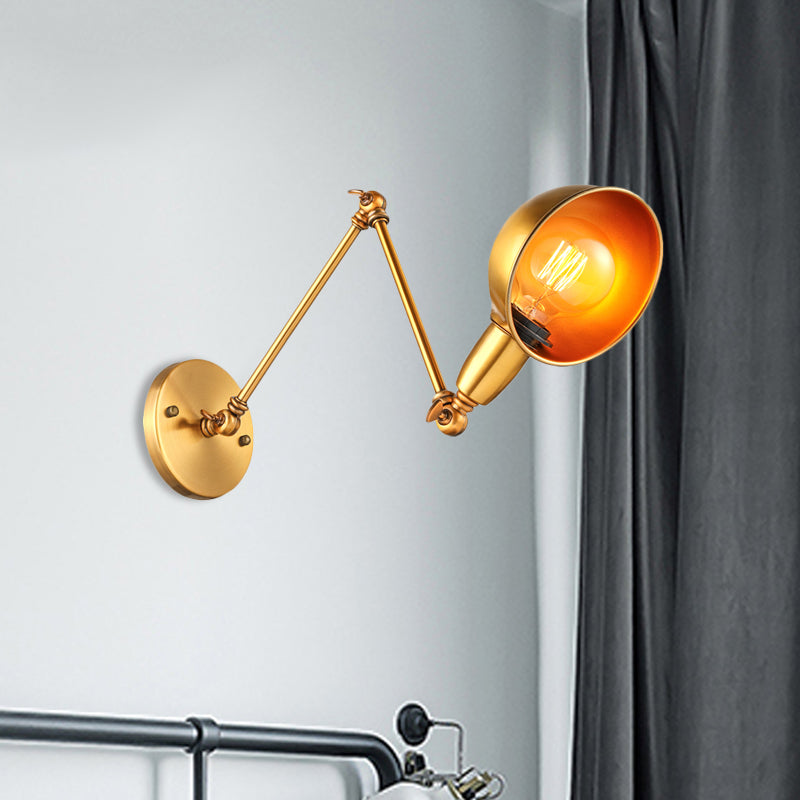Avtoit | Retro Dome Wall Lamp 1 Bulb Metal Wall Lighting with Swingarm in Brass/Chrome for Bathroom