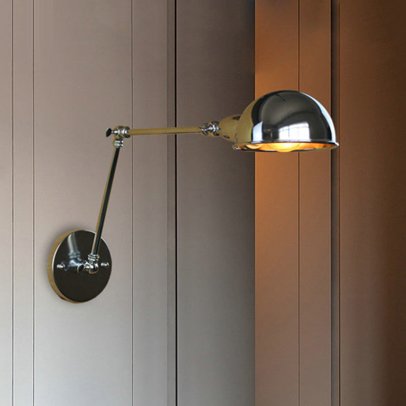 Avtoit | Retro Dome Wall Lamp 1 Bulb Metal Wall Lighting with Swingarm in Brass/Chrome for Bathroom