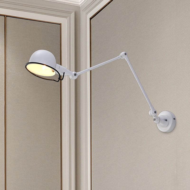 Avtoit | Black/White Swing Arm Wall Light with Bowl Shade Industrial Metal 1 Head Hallway Wall Lamp