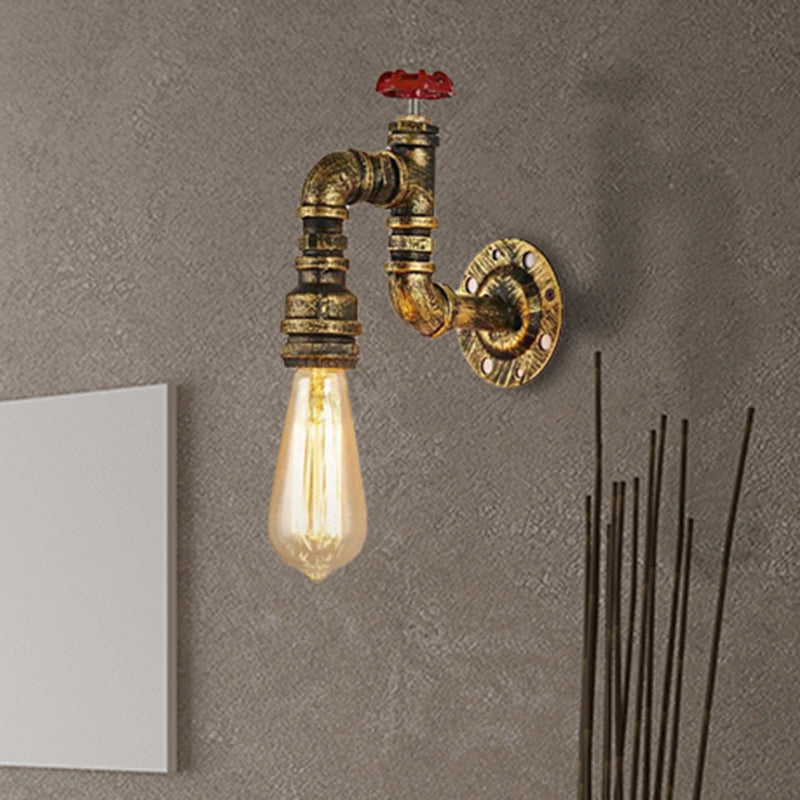 Avtoit | Antique Brass Faucet Form Wall Sconce with Valve Industrial 1 Light Living Room Wall Mount Light