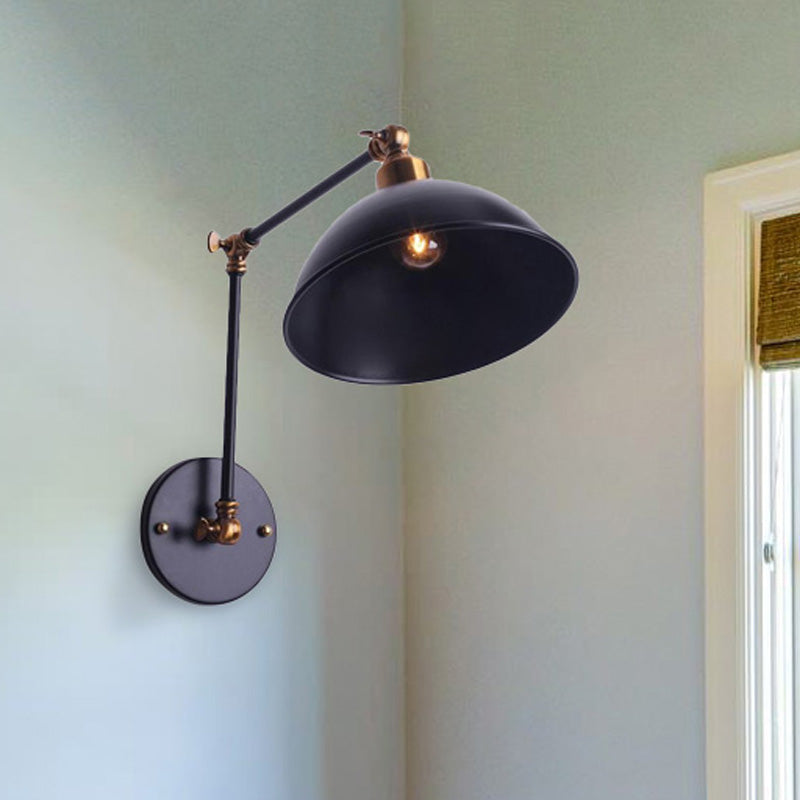 Avtoit | 1 Bulb Wall Light Vintage Swivel Arm Metal Wall Lighting with Bowl Light in Black for Staircase