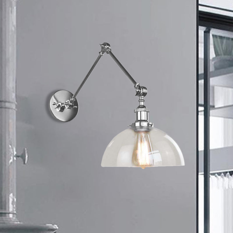 Avtoit | Dome Clear Glass Wall Lamp Industrial Simple Bulb Dining Room Sconces Light in Chrome