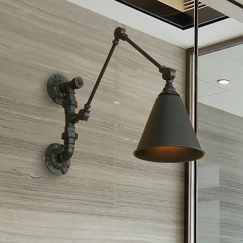 Avtoit | 1 Bulb Swing Arm Wall Lamp Lighting Industrial Black Metal Wall Mount Light with Cone Shade