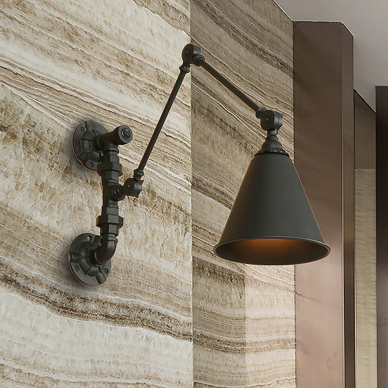 Avtoit | 1 Bulb Swing Arm Wall Lamp Lighting Industrial Black Metal Wall Mount Light with Cone Shade