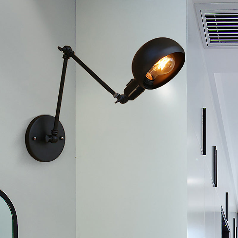 Avtoit | 1 Bulb Metal Wall Light Industrial Black Swivel Arm Study Wall Lamp Light with Bowl Shade