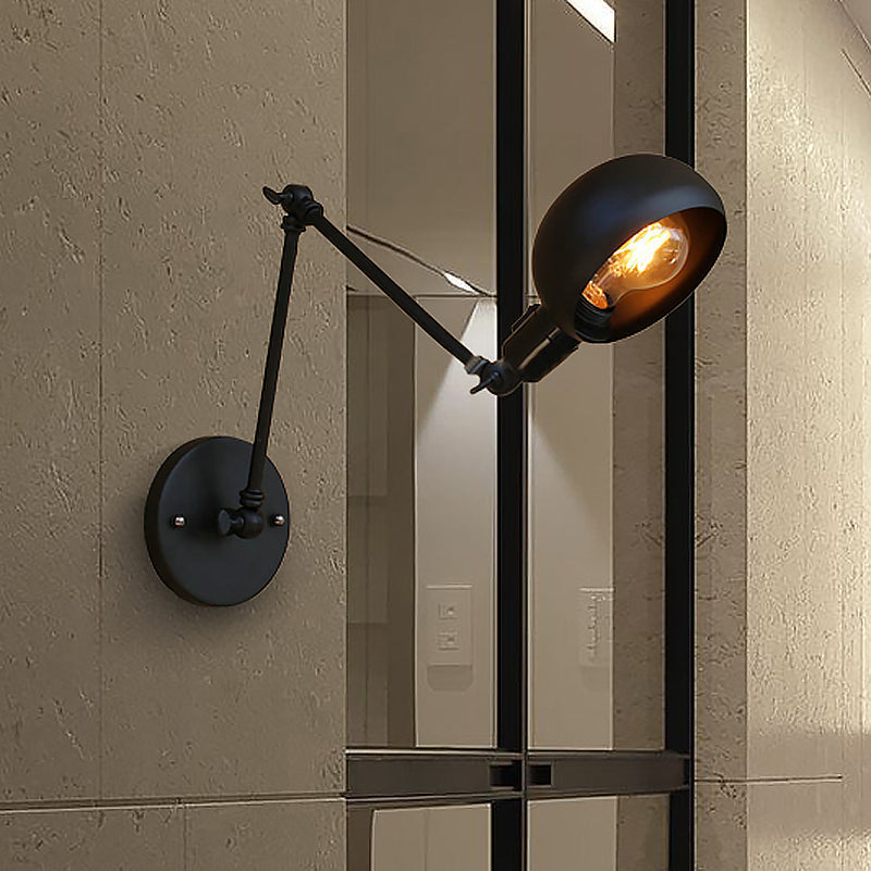 Avtoit | 1 Bulb Metal Wall Light Industrial Black Swivel Arm Study Wall Lamp Light with Bowl Shade