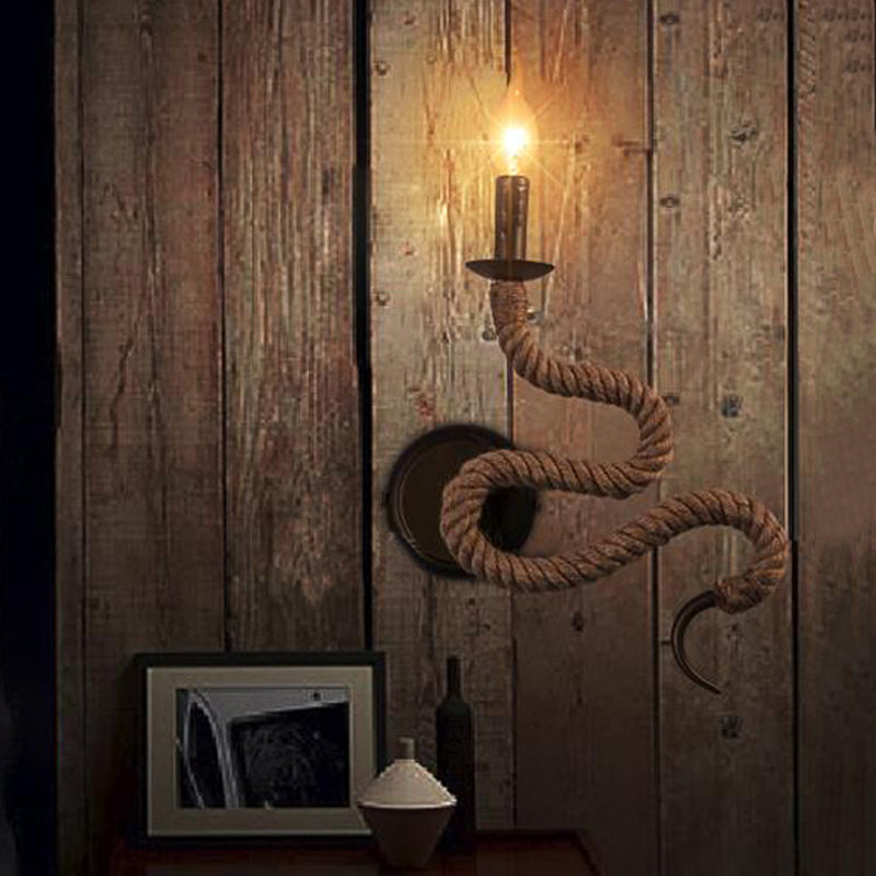 Avtoit | Candle Holder Ropestone Wall Lamp with Curved Design Vintage 1 Light Bedroom Wall Mounted Lamp in Bronze