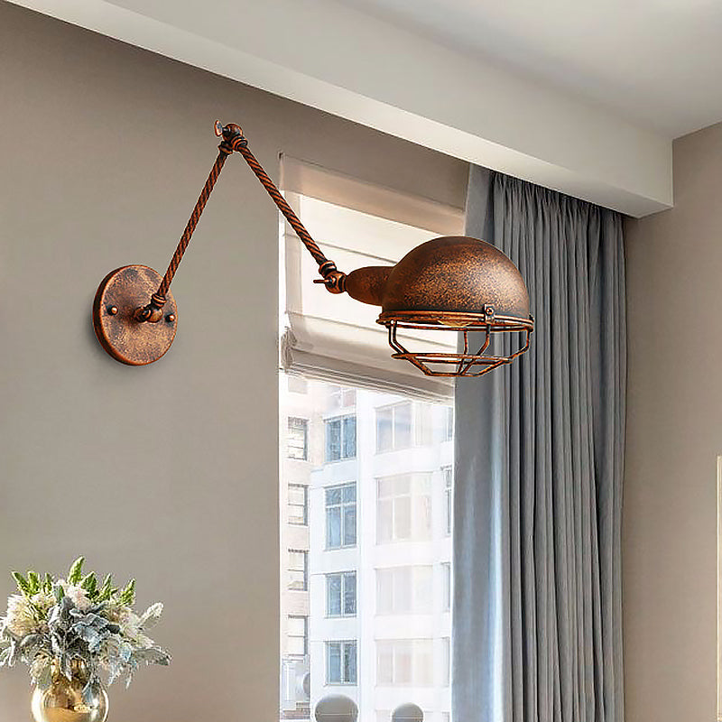 Avtoit | 1 Bulb Pendant Light with Cage Shade Metal Antique Stylish Farmhouse Adjustable Wall Lamp in Rust