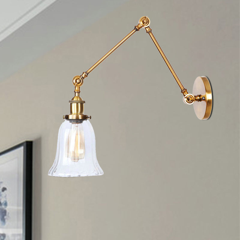 Avtoit | Brass Expanding Wall Lighting Vintage Style Clear Textured Glass 1 Light Living Room Wall Lamp Lighting Point