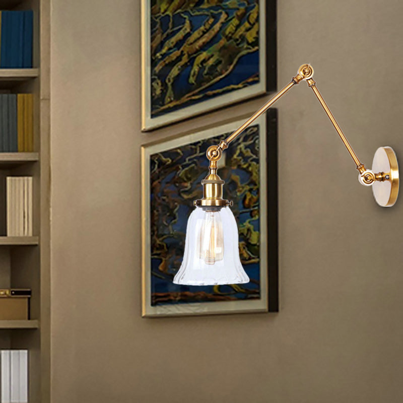 Avtoit | Brass Expanding Wall Lighting Vintage Style Clear Textured Glass 1 Light Living Room Wall Lamp Lighting Point
