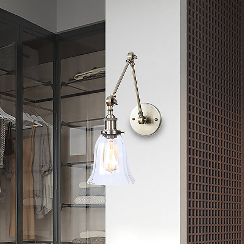 Avtoit | Clear Textured Glass Flare Wall Sconce Antique 1 Light Study Room Lighting Fixture in Bronze