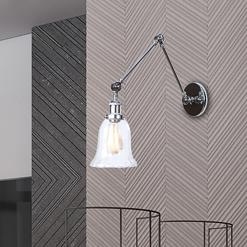 Avtoit | Chrome One Light Wall Lamp Vintage Clear Glass Bell Lighting for Living Room