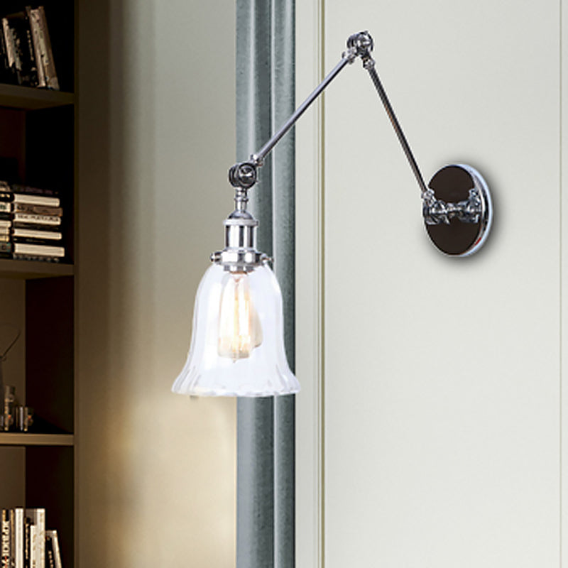 Avtoit | Chrome One Light Wall Lamp Vintage Clear Glass Bell Lighting for Living Room