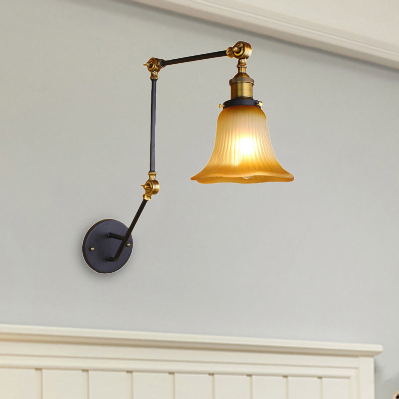 Avtoit | Amber Glass Black Wall Sconce Lighting Bell Shade 1-Light Industrial Light Fixture with Adjustable Arm