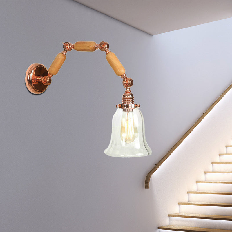 Avtoit | 1 Light Flared Wall Recessed Light Antique Rose Gold Clear Glass Wall Lamp with Long Extendable Arm
