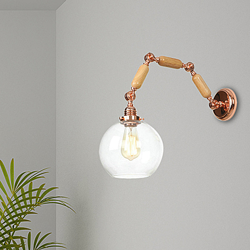 Avtoit | Globe Living Room Wall Lamp Antique Clear Glass 1 Light Pink Gold Wall Lamp with Retractable Arm
