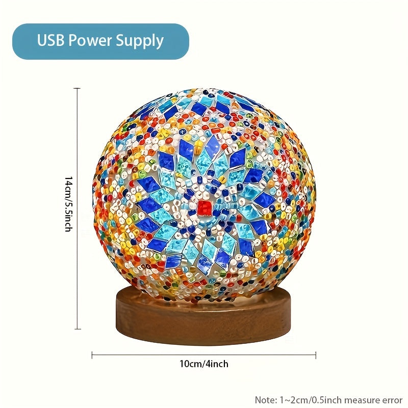 Avtoit | Mosaic glass ball table lamp with wooden base - Turkish Moroccan inspired