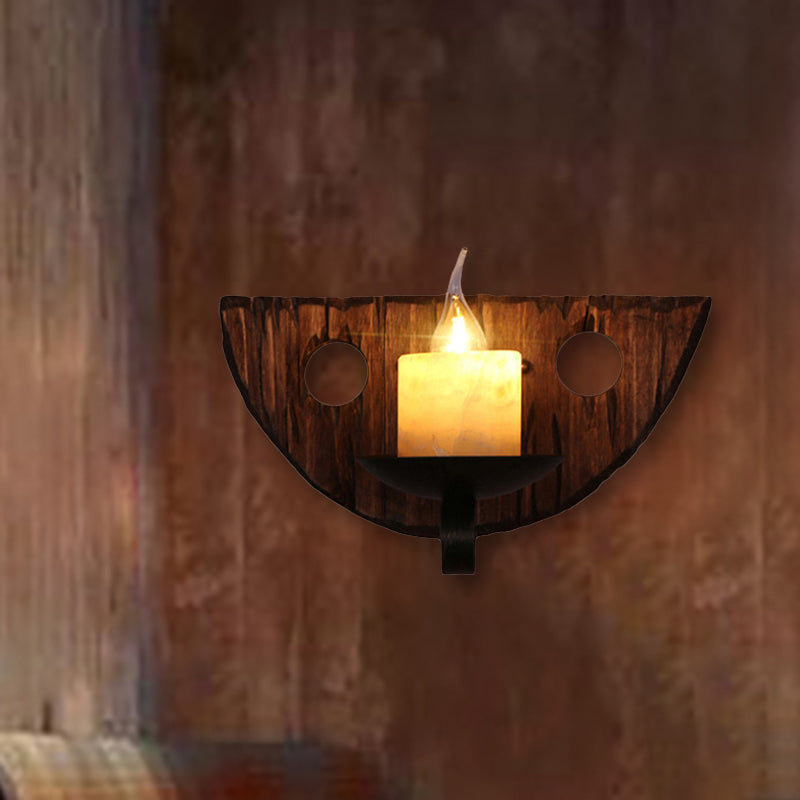 Avtoit | Cylinder Coffee Shop Wall Light Fixture Artificial Marble 1 Light Brown Wall Lamp with Wood Semi-Cap/Base/Rectangle Base