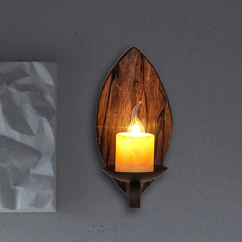 Avtoit | Cylinder Coffee Shop Wall Light Fixture Artificial Marble 1 Light Brown Wall Lamp with Wood Semi-Cap/Base/Rectangle Base