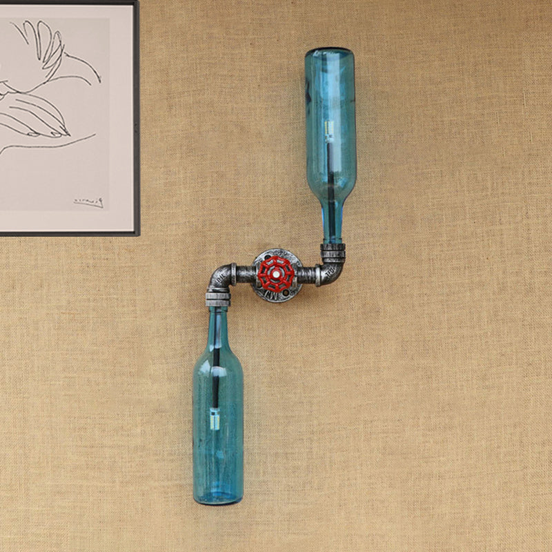 Avtoit | Glass Gray/Blue Wall Light Wine Bottle 2 Lights Industrial Style Wall Mount Light for Living Room