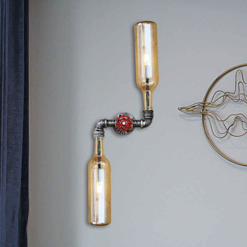 Avtoit | Glass Gray/Blue Wall Light Wine Bottle 2 Lights Industrial Style Wall Mount Light for Living Room