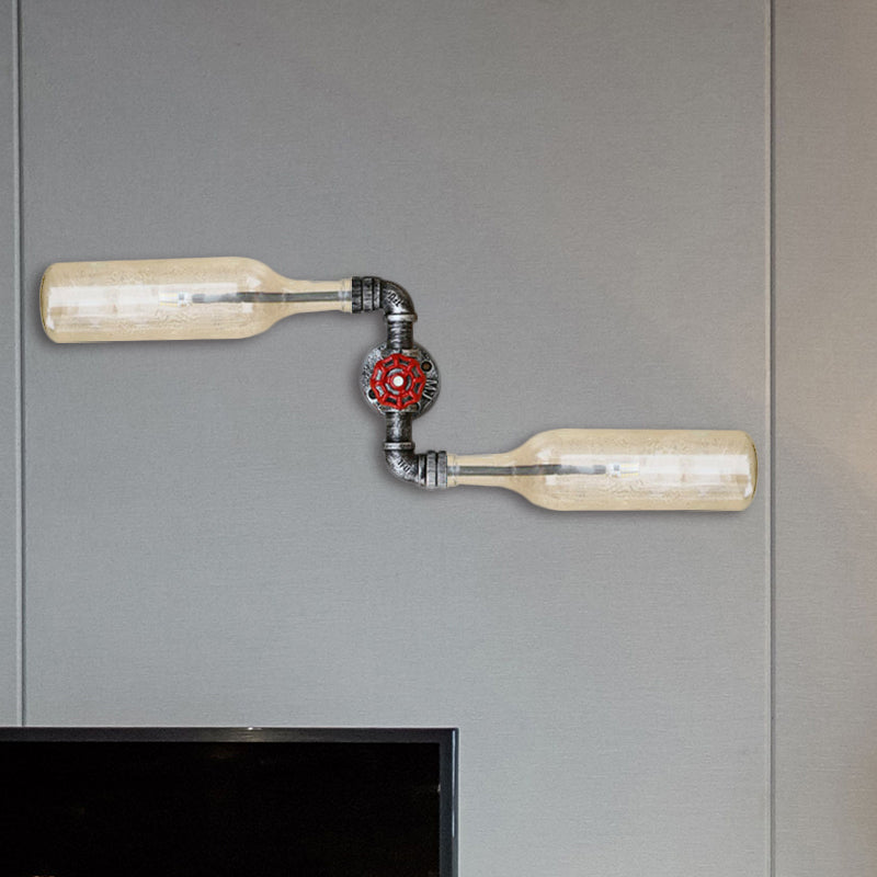 Avtoit | Glass Gray/Blue Wall Light Wine Bottle 2 Lights Industrial Style Wall Mount Light for Living Room