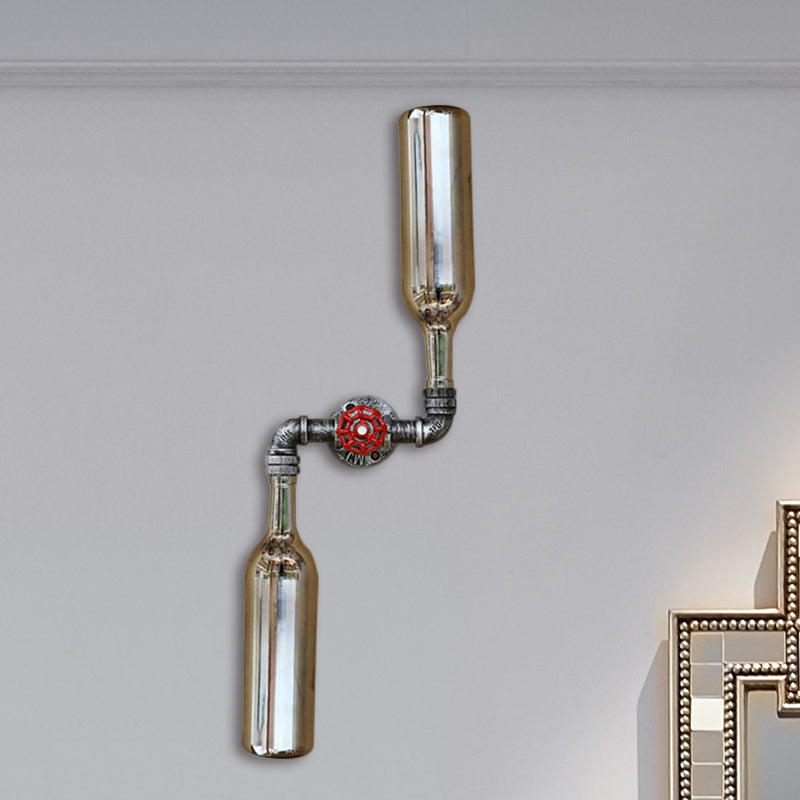 Avtoit | Glass Gray/Blue Wall Light Wine Bottle 2 Lights Industrial Style Wall Mount Light for Living Room