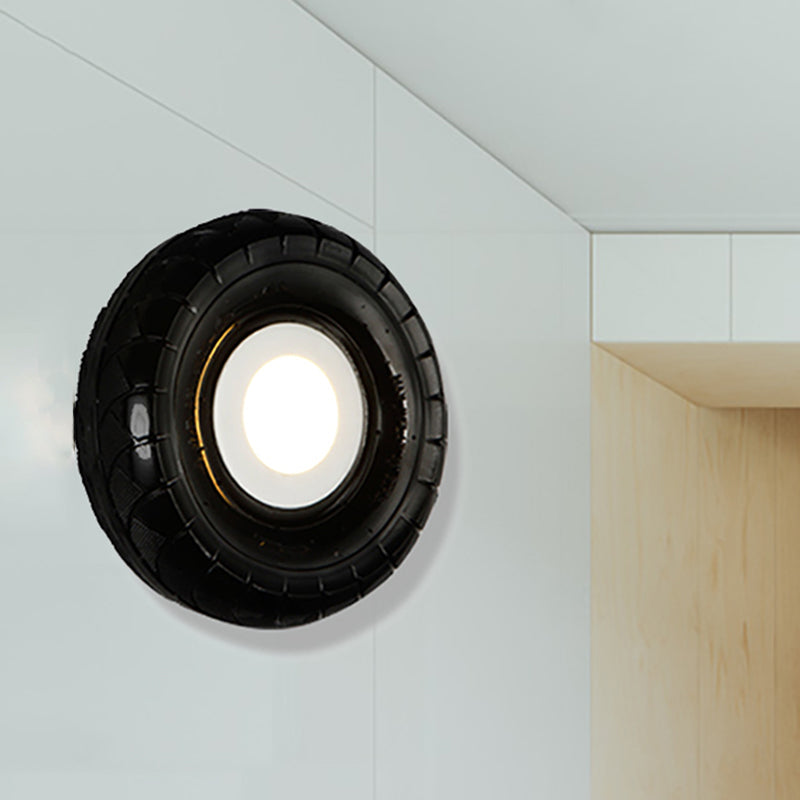 Avtoit | Tyre Metallic Wall Light Farmhouse Style LED Corridor Wall Mount Lighting in Black, 10"/16" Width
