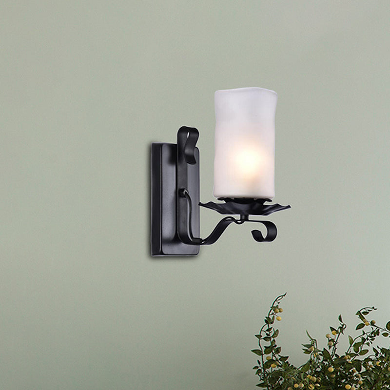 Avtoit | Cylinder Bathroom Wall Light Industrial Frosted Glass 1 Light Black Wall Light