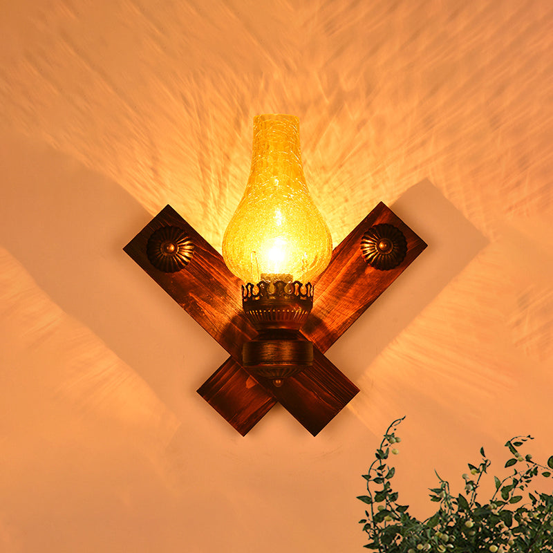 Avtoit | A light wall lamp light industrial crackle glass vase shape lighting fixture in yellow, 3.5"/5"/14.5" wide