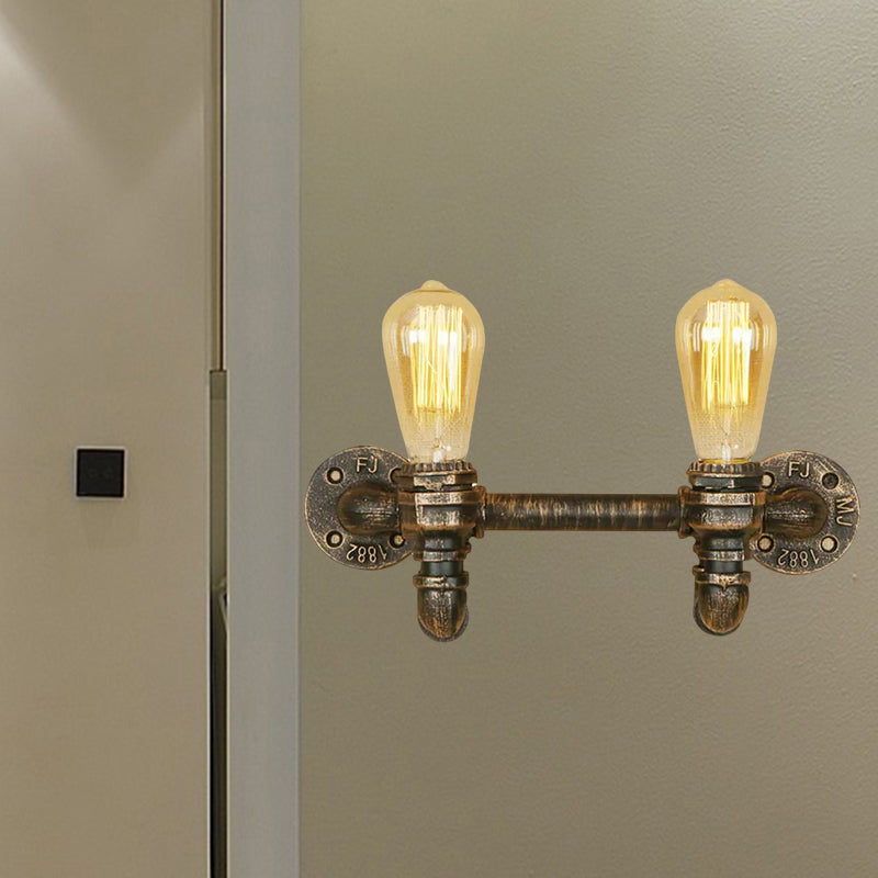 Avtoit | Aged Brass 2 Lights Wall Sconce Light Rustic Industrial Wrought Iron Exposed Wall Mount Light