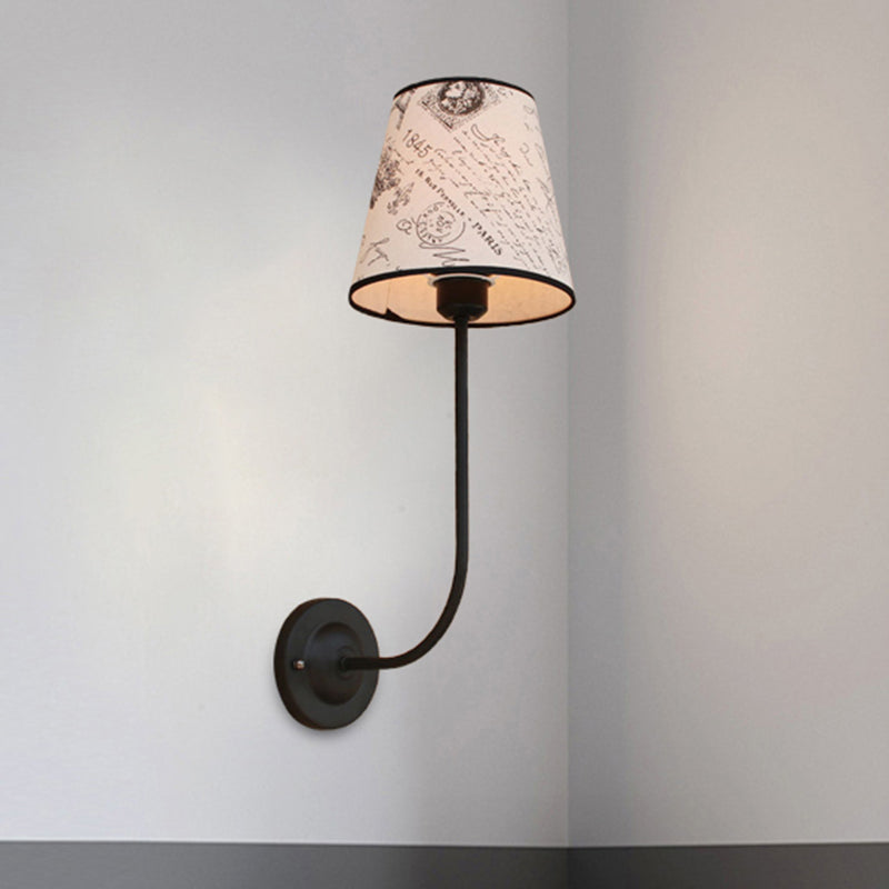Avtoit | Vintage Conical Wall Lamp 1 Head Fabric and Metal Wall Mount Fixture with Curved Arm in White