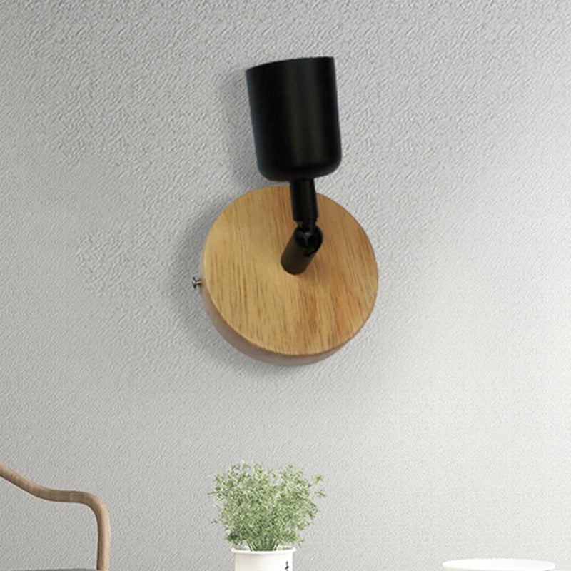 Avtoit | Minimalistic Mini Wall Lamp with Cup Shaped 1 Light Wooden and Metal Wall Lamp in Black