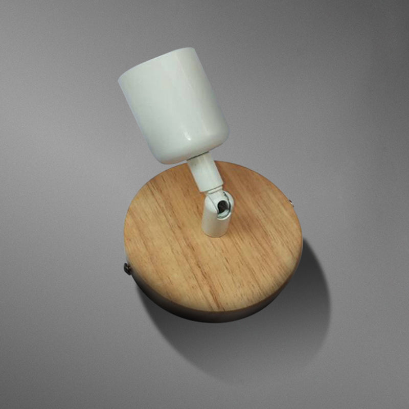 Avtoit | Simple Style Round Back Wall Light 1 Head Wood and Metal Wall Lamp in White for Nightstand