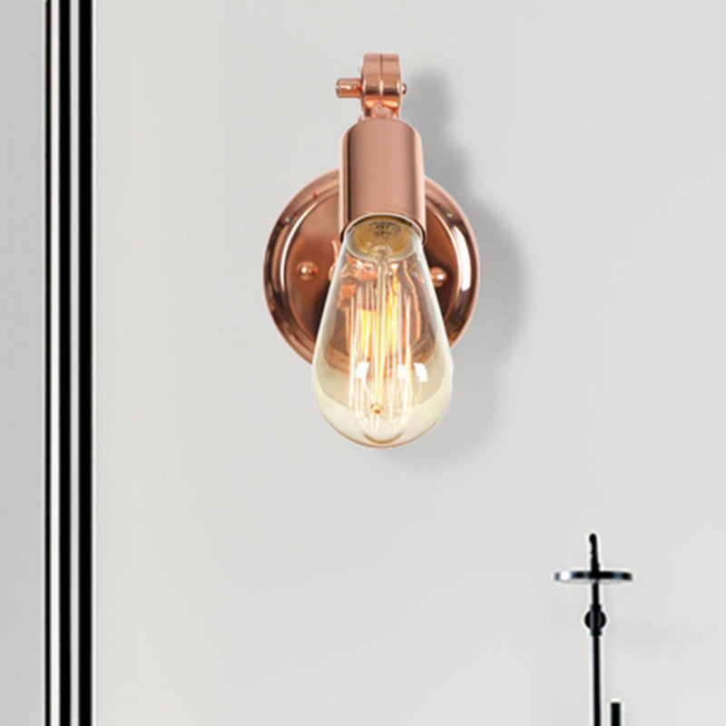 Avtoit | Rose Gold Armed Wall Light Retro Industrial Iron 1 Light Bathroom Rotatable Wall Lamp with Exposed Bulb