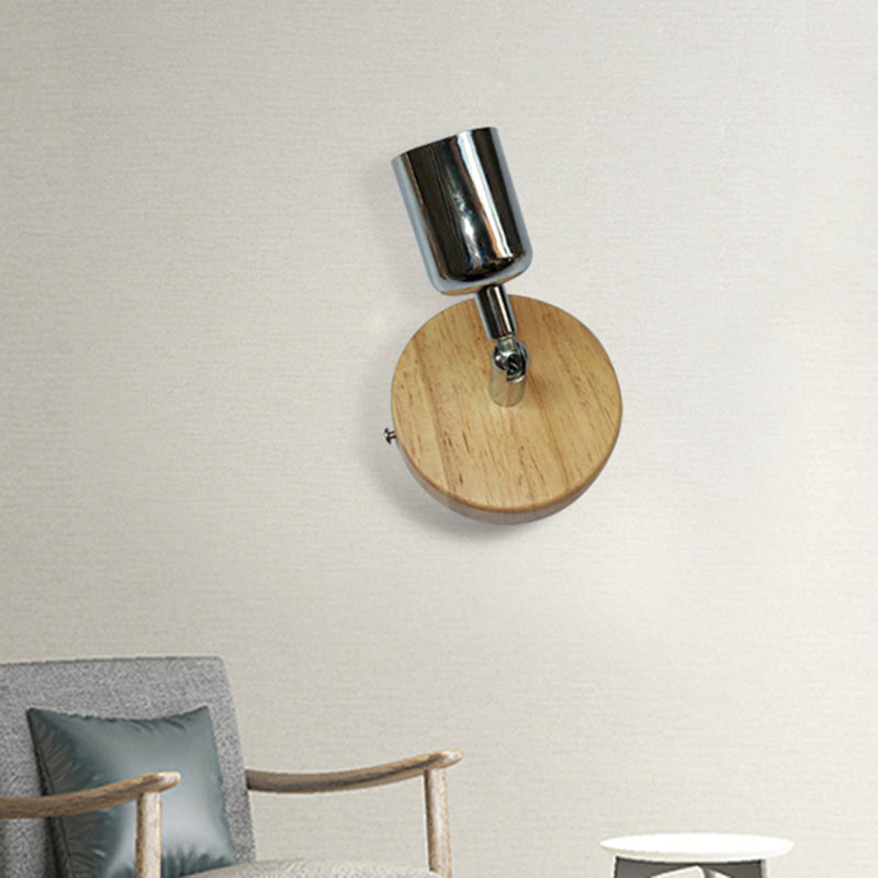 Avtoit | Head-shaped metal wall lamp Lodge 1 light living room wall-mounted fixture with round wooden backplate in silver/gold