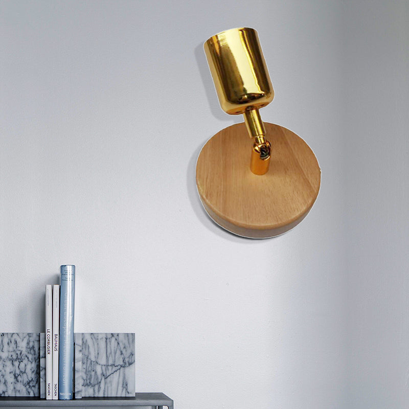 Avtoit | Head-shaped metal wall lamp Lodge 1 light living room wall-mounted fixture with round wooden backplate in silver/gold