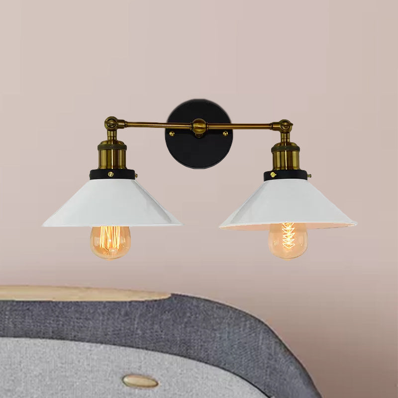 Avtoit | 2 heads wall light industrial stylish tapered shade metal wall sconces lighting in black/white for living room