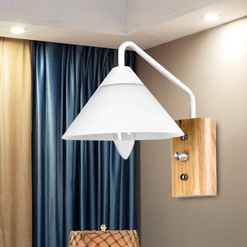 Avtoit | Milk glass conical wall lamp dining room corridor 1 light modern wall light with wooden base