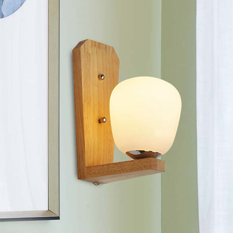Avtoit | 1 Light Balloon-Shaped Wall Lamp Japanese Milk Glass Wall Lamp in White for Hotel Dining Room