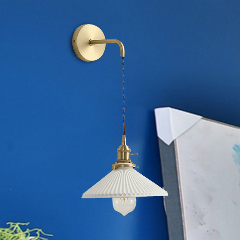 Avtoit | Ceramic Ribbed Cone Wall Recessed Lamp 1 Light Modern Stylish Pendant Light in White for Hallway