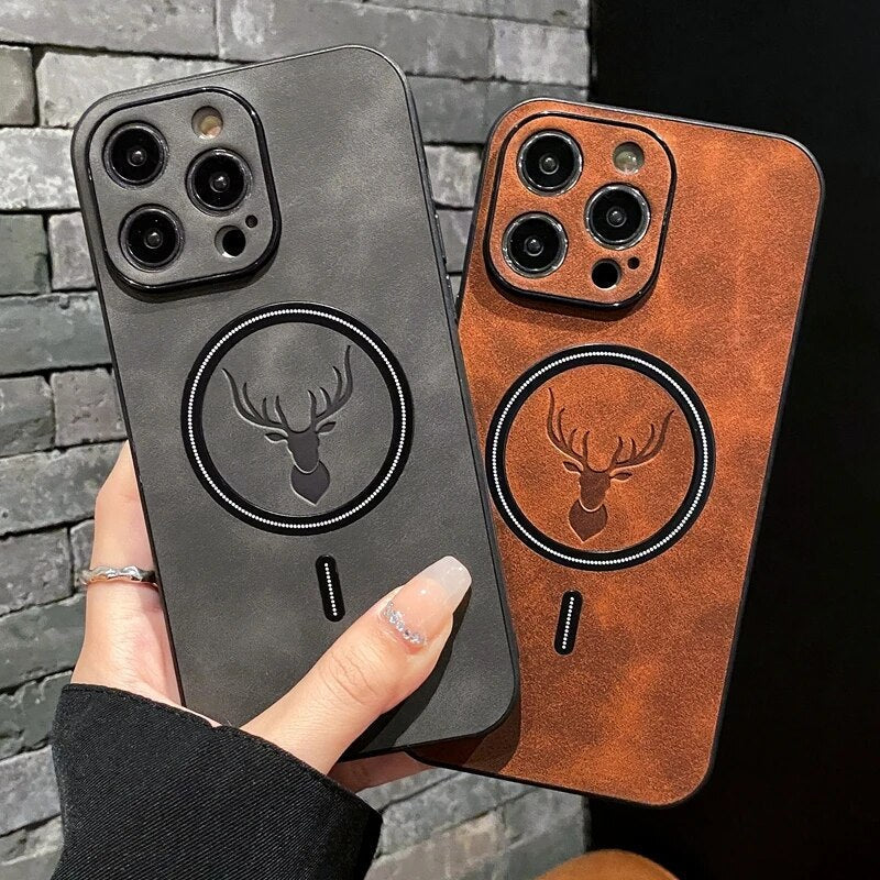 Avtoit | Luxury Deer Leather Apple iPhone Case | Magnetic Phone Case, Wireless Case, MagSafe, Wireless Charging, Protective Case, Cover for iPhone 15, 14, 13 Pro Max Plus