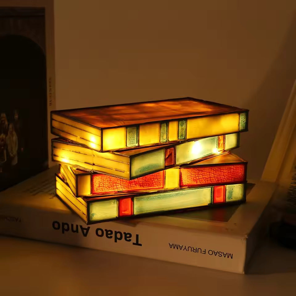 Avtoit | Wireless Mosaic Book Lamp – Tiffany Style Decorative Table Light for Reading & Ambience