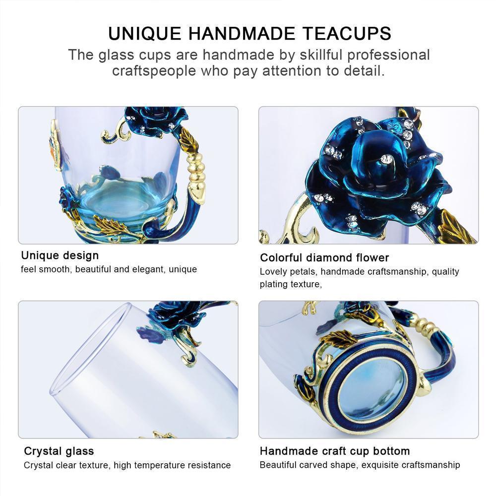Avtoit | Enamel Rose Glass Tea Cup Set (With Spoon)
