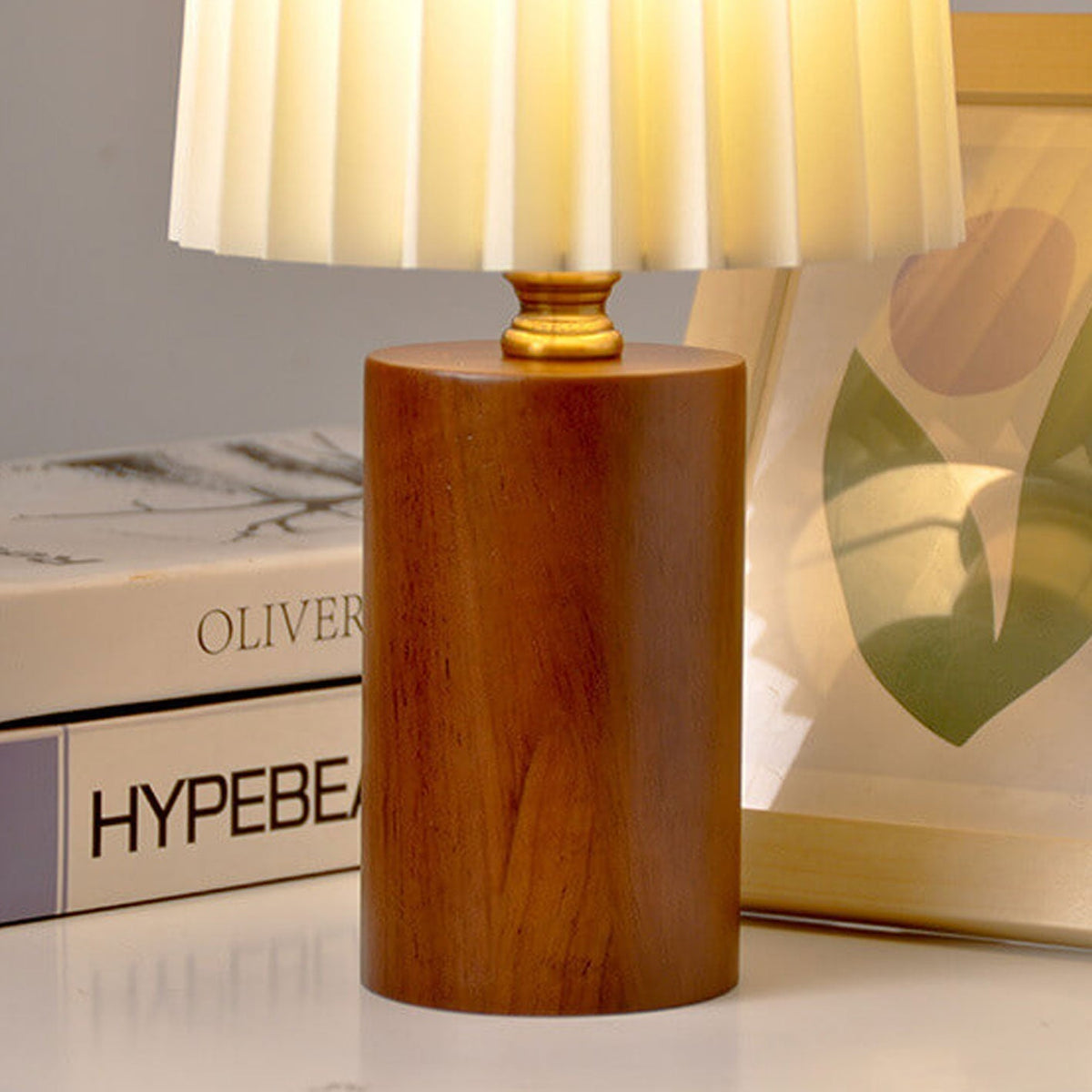 Avtoit | Vintage Korean Pleated Column Solid Wood Base 1-Light Table Lamp